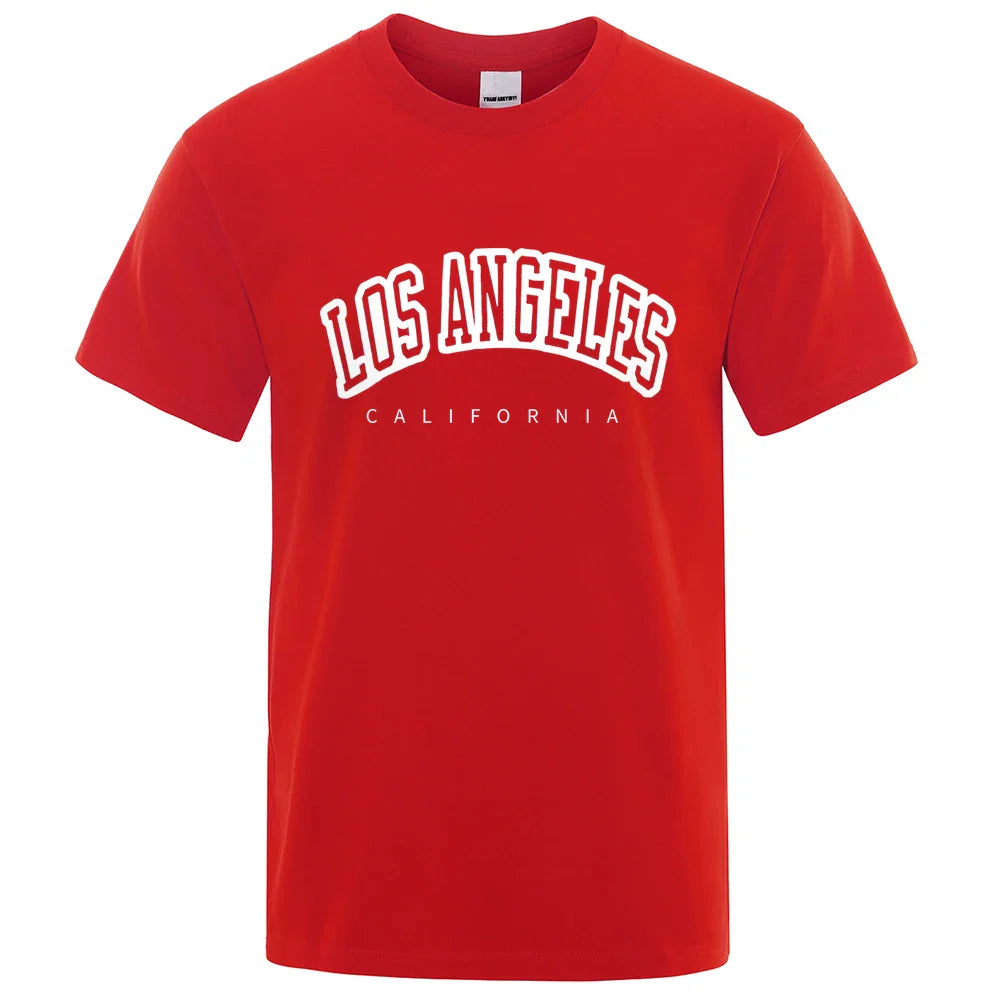 Los Angeles, California Usa City Letter Mens T-Shirts Loose T-Shirts Cotton Breathable T-Shirt Oversized Tops Quality Brand Tops
