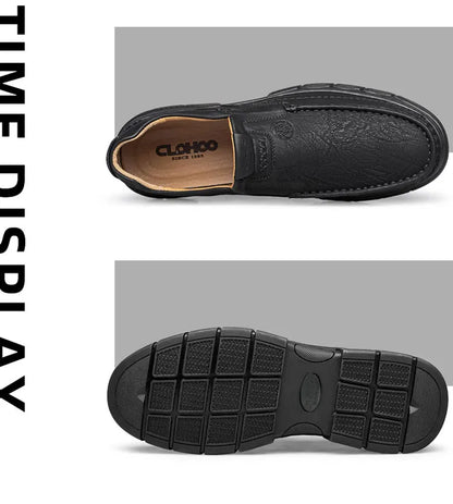 Men's Handmade Thick Rubber Bottom Breathable Casual Leather Shoes Classic Sewn Loafers Comfortable Leisure Footwear