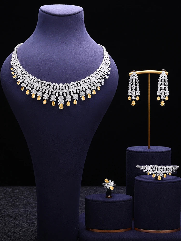 Famous Tassel Necklace Earrings Set Cubic Zircon Jewelry Set Dubai Bridal Jewelry Sets Wedding Party Gift Brides Accessories