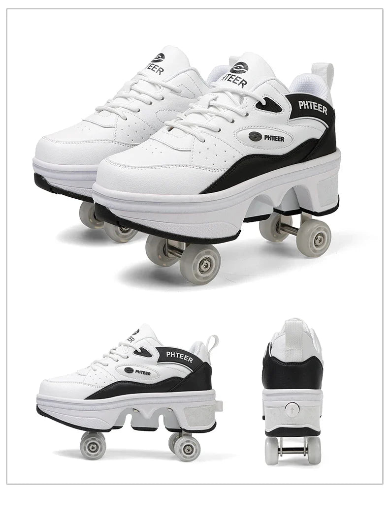 Deformation Shoes Roller Sneakers With 4 Wheels Skates Adult Kids Runaway Parkour Wheels Shoes For Women Men Youth Sport Shoes