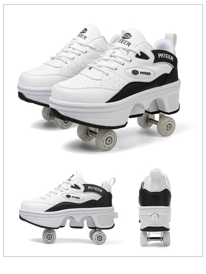 Deformation Shoes Roller Sneakers With 4 Wheels Skates Adult Kids Runaway Parkour Wheels Shoes For Women Men Youth Sport Shoes
