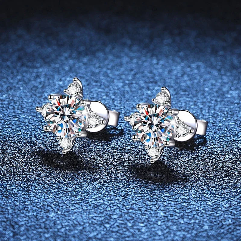 1ct 6.5mm D Color Moissanite Earrings 925 Sterling Silver  with White Gold Plated Stud Earring Wedding Jewelry for Women