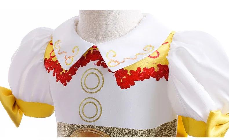 Girl's Sequin Bubble Sleeves Princess Dress 2025 New Baby Bow Knot Contrast Color Fluffy Dress Carnival Performance Dress