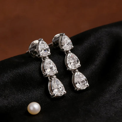 3-Stone Pear Cut Real Moissanite Diamond Drop Earrings for Women 925 Sterling Silver Waterdrop Dangle Earring with Certificate