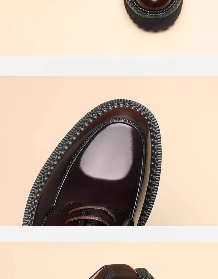 Spring and Autumn New Men's Business Casual Shoes Genuine Leather Thick Soled Round Toe British Formal Derby Shoes