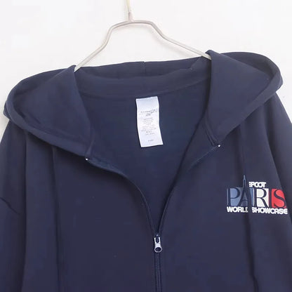 Mickey Mouse Paris Letter Cartoon Print Fleece Sweatshirt Fashion Unisex Women Pockets Hooded Zip Up Jumper Tops