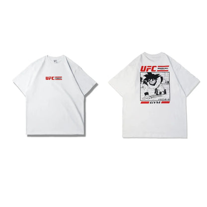 Animation Sun Wukong Joint UFC Men's and Women's Retro High Quality Cotton Crew Neck Printed T-Shirt Trend Ins Top
