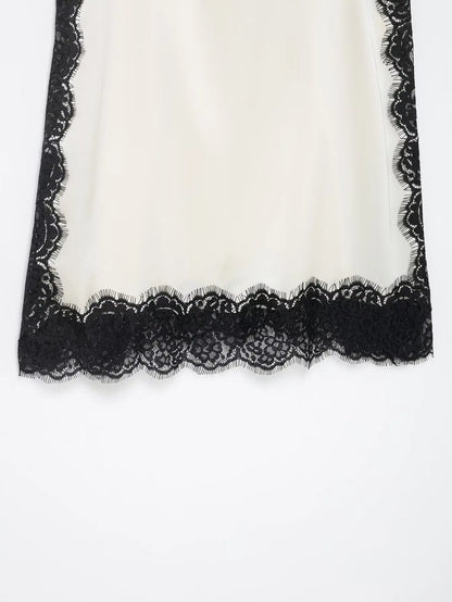 Elegant Sexy Lace Splice Satin Tops for Women Sleeveless Backless Beach Chic Tops Cropped Camisole Christmas Evening Party Tops