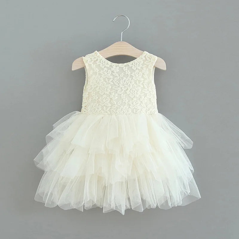 Summer Princess Dresses for Girl Lace Tulle Party Wedding Dress With Sash Baby Clothes 1-6Y E1953