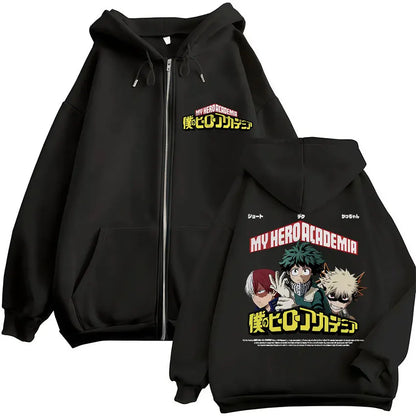 Japan Anime My Hero Academia Zip Up Hoodies Harajuku Fashion Manga Vintage Sweatshirt Men Women Fleece Oversized Tracksuit Coats