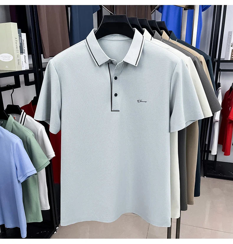 Light luxury brand letter emboss short sleeve T-shirt summer popular men polo shirt comfort silky breathable business casual top