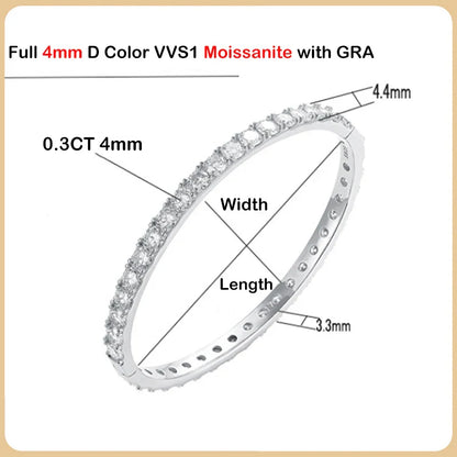 Real GRA Certified D Color 4mm 0.3CT Full Moissanite Bangle Bracelet for Woman Party S925 Sterling Silver Diamond Bracelets
