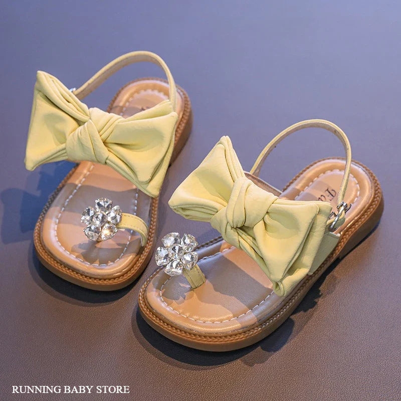 Sparkly Rhinestone Flip Flop for Girls Back Strape Children Slingbacks Shoes Nice Wedding Party Shoes with Large Bow-knot I05302