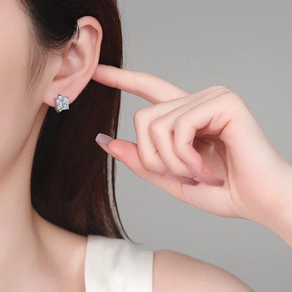 1ct 2ct  D Color Princess Moissanite Hoop Earring for Women Sparkling Lab Diamond 925 Sterling Silver Wedding Earrings