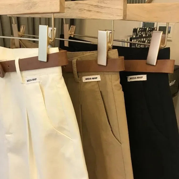New Wide Leg Shorts for Women Summer Thin Cotton A Line Short Pants Office Lady Classic Loose Casual Zipper Women‘s Shorts