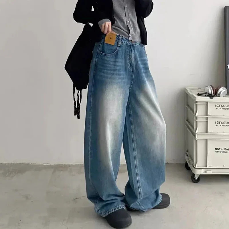 Calça Jeans Baggy Retrô Clássica de Cintura Alta