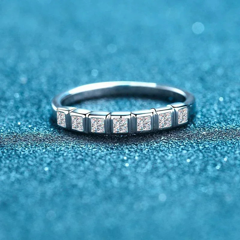 All Princess Cut Moissanite Ring for Women 925 Sterling Silver Rings with White Gold Plated Wedding Proposal Promise Band