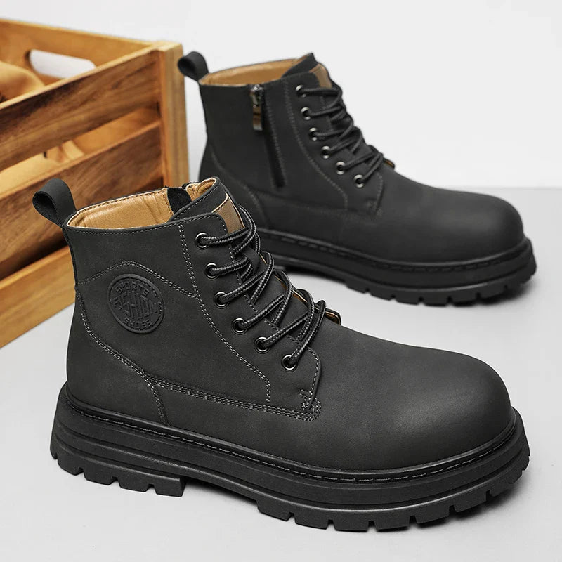 New autumn and winter men's boots rain boots high-top fashion side zipper motorcycle boots men's outdoor warm booties lacing 46