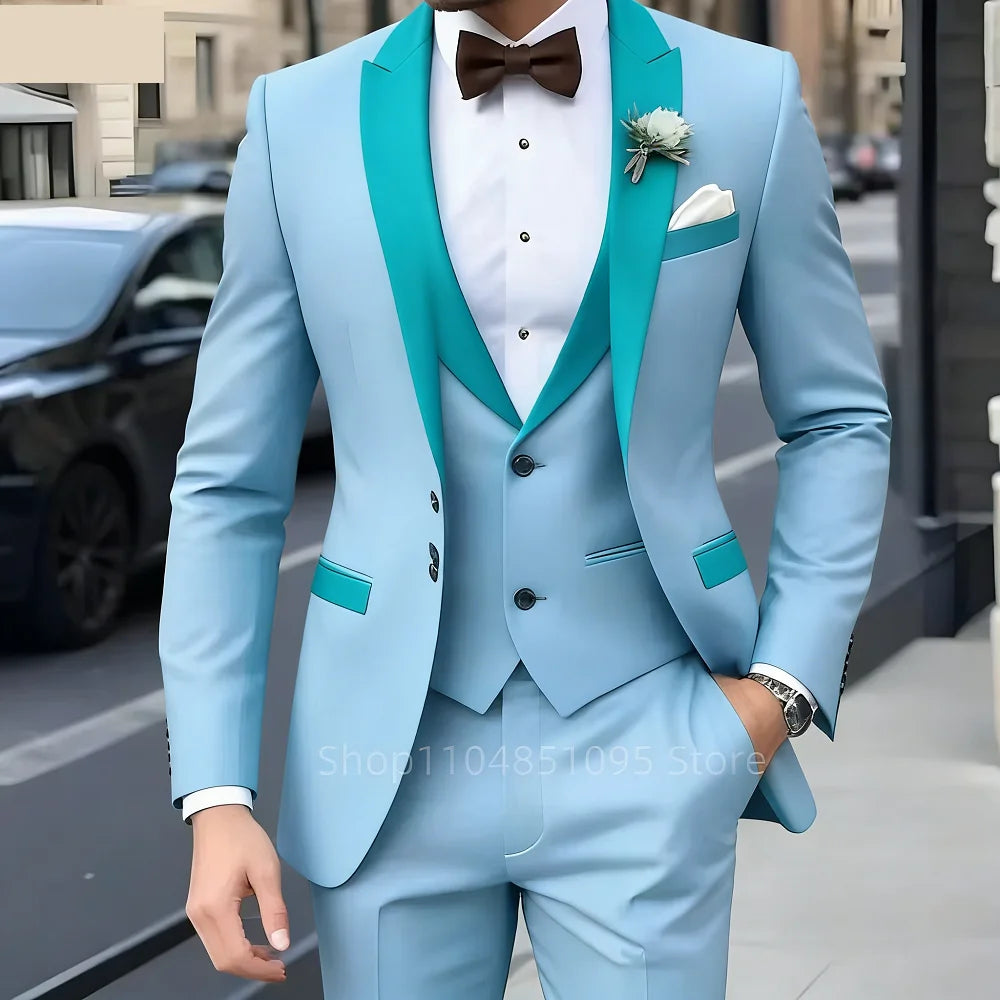 Brown Peak Lapel 3 Piece Men's Tuxedos Fashion Single Breasted Formal Men's Clothes Intelligent Casual Wedding Tuxedos