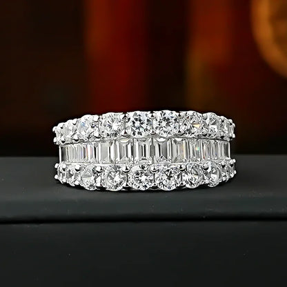 Wide T-shaped diamond ring for women, cool style 925 silver index finger ring, niche design, light luxury daily layering