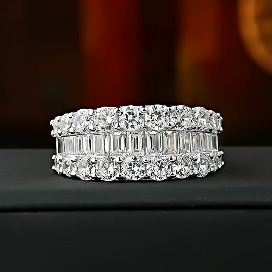 Wide T-shaped diamond ring for women, cool style 925 silver index finger ring, niche design, light luxury daily layering