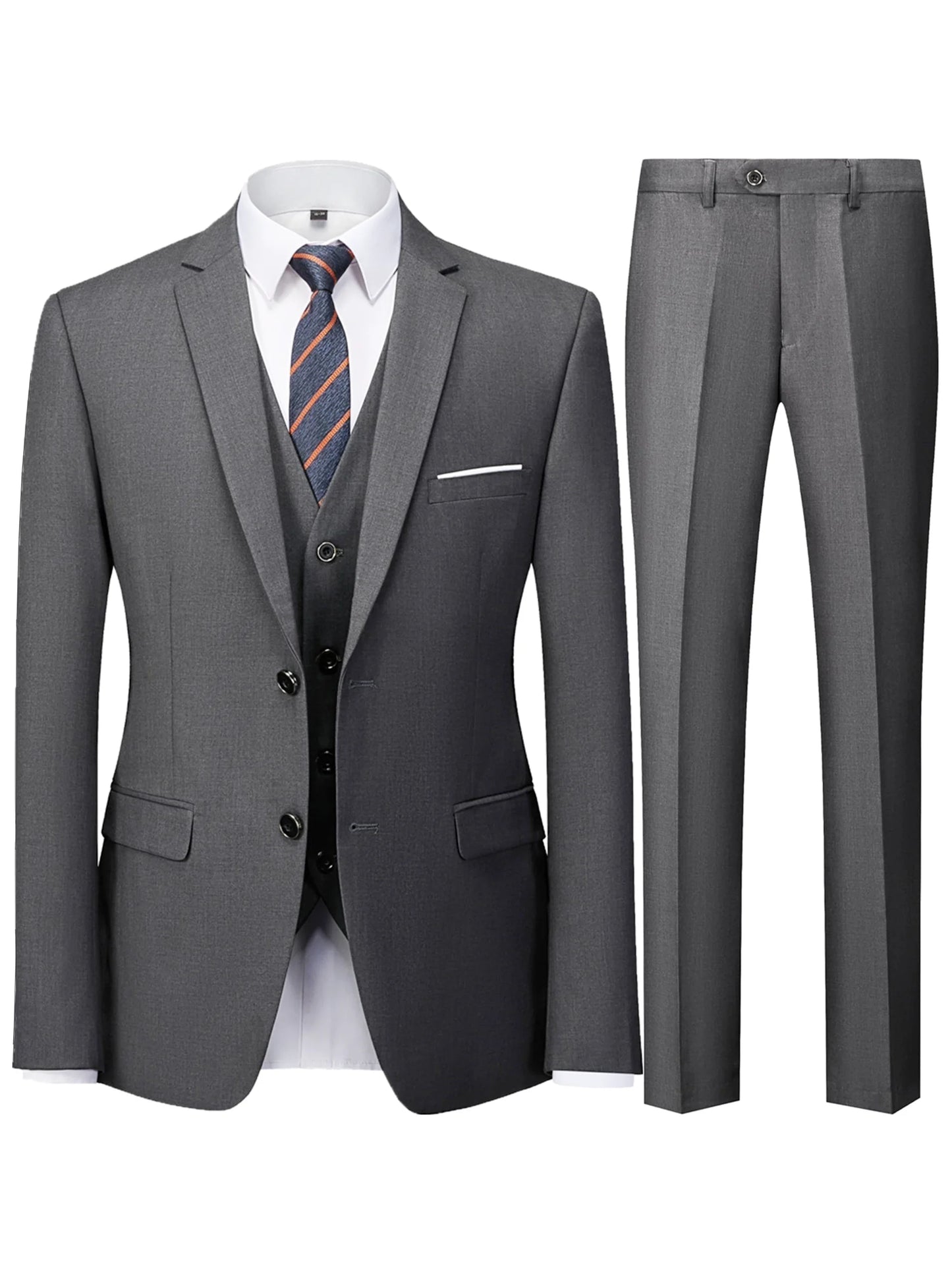 Men's Burgundy 2-Piece Suit Set (Blazer + Trousers Only, No Vest Included),Slim Fit Formal Business Wedding Party Jacket & Pants
