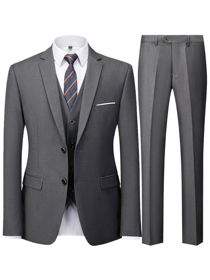 Men's Burgundy 2-Piece Suit Set (Blazer + Trousers Only, No Vest Included),Slim Fit Formal Business Wedding Party Jacket & Pants