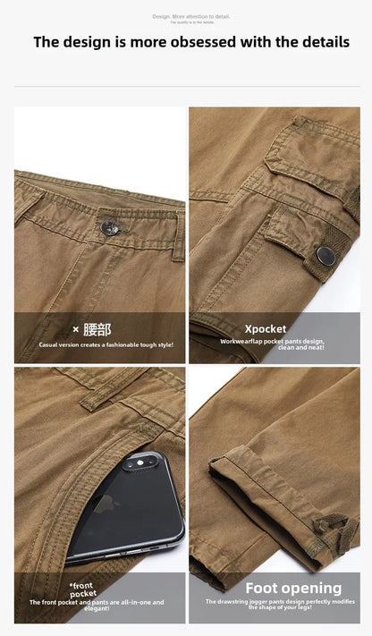 Four-season Pure Cotton Casual Pants Men's Work Pants Multi-pocket Straight Trousers