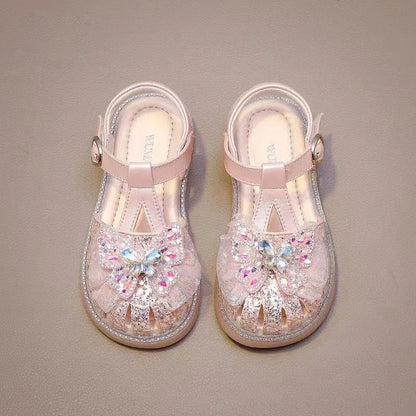 New Summer Children Crown Sandals Wedding Party Girls Bowknot Pearl Shoes Sweet Elegant Kids Causal Flat Sandals