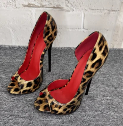 New black patent leather and red lining 12cm sexy fish mouth shoes, shallow mouth super high heels, plus size shoes 33-46