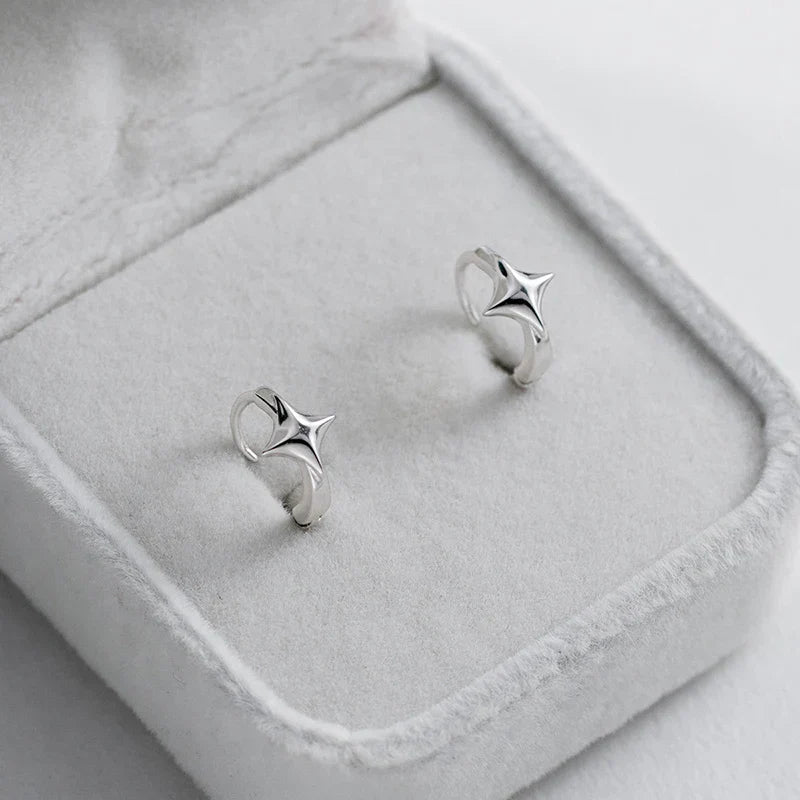 925 Sterling Silver Minimalist Glossy Star Huggies Hoop Earrings for Women Trendy Romantic Party Piercing Jewelry Gift