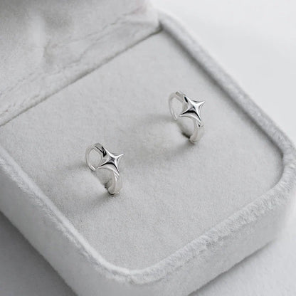 925 Sterling Silver Minimalist Glossy Star Huggies Hoop Earrings for Women Trendy Romantic Party Piercing Jewelry Gift