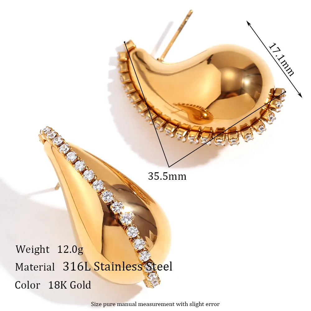 5CM Stainless Steel Water Drop Earring for Women Chunky Hollow Smooth Exaggerated Thick Large Jewelry 2023 New Design