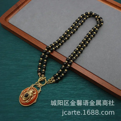 European and American Fashion Trend Retro Art Niche Cute Animal Relief Handmade Beaded Necklace Earring Jewelry Set