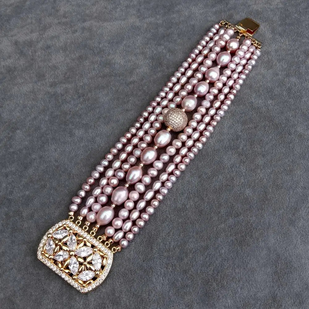 7 strands Potato rice shape Natural FreshWater Pearl Multilayer Charm Bracelet Original Design Jewelry