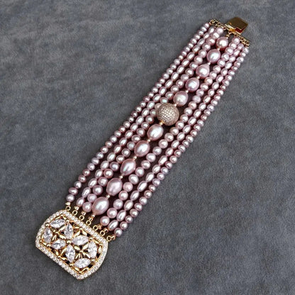 7 strands Potato rice shape Natural FreshWater Pearl Multilayer Charm Bracelet Original Design Jewelry