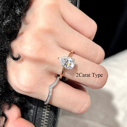 1/2/3/4CT Pear Cut D Color Moissanite Rings/Necklace For Women S925 Silver VVS1 Lab Diamond Waterdrop Pendant Jewely Gift