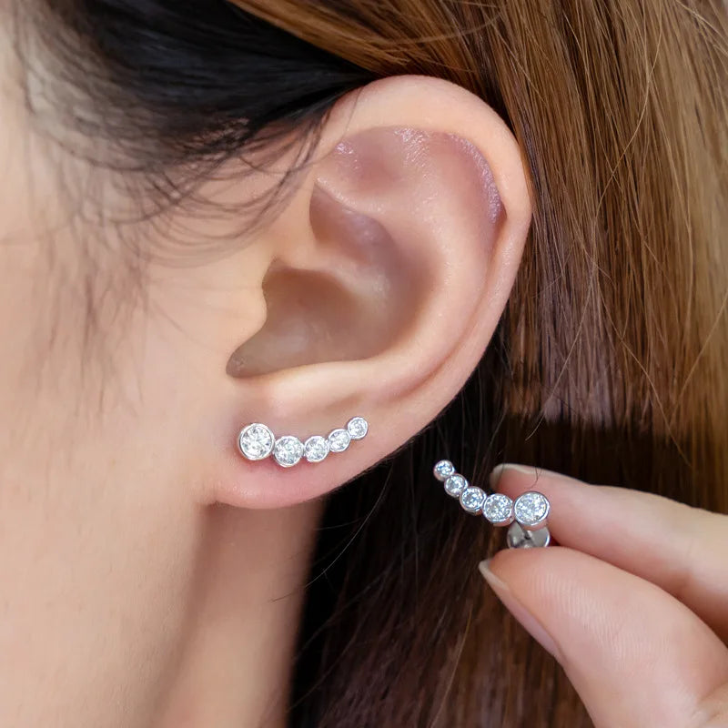 Round Bezel Set Graduated Round Cut Moissanite Stud Earrings Women S925 Silver Lab Diamond Drop Earring Ear Fine Jewelry