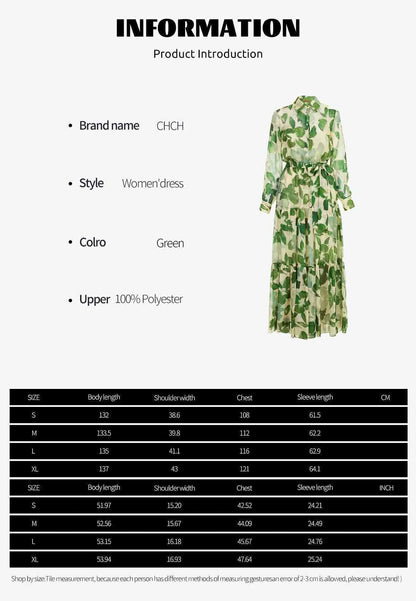 Dresses Women's New Belted Chiffon Print V-neck Chic Slim Long Dress Fashion Elegant Holiday Street Women's Dress