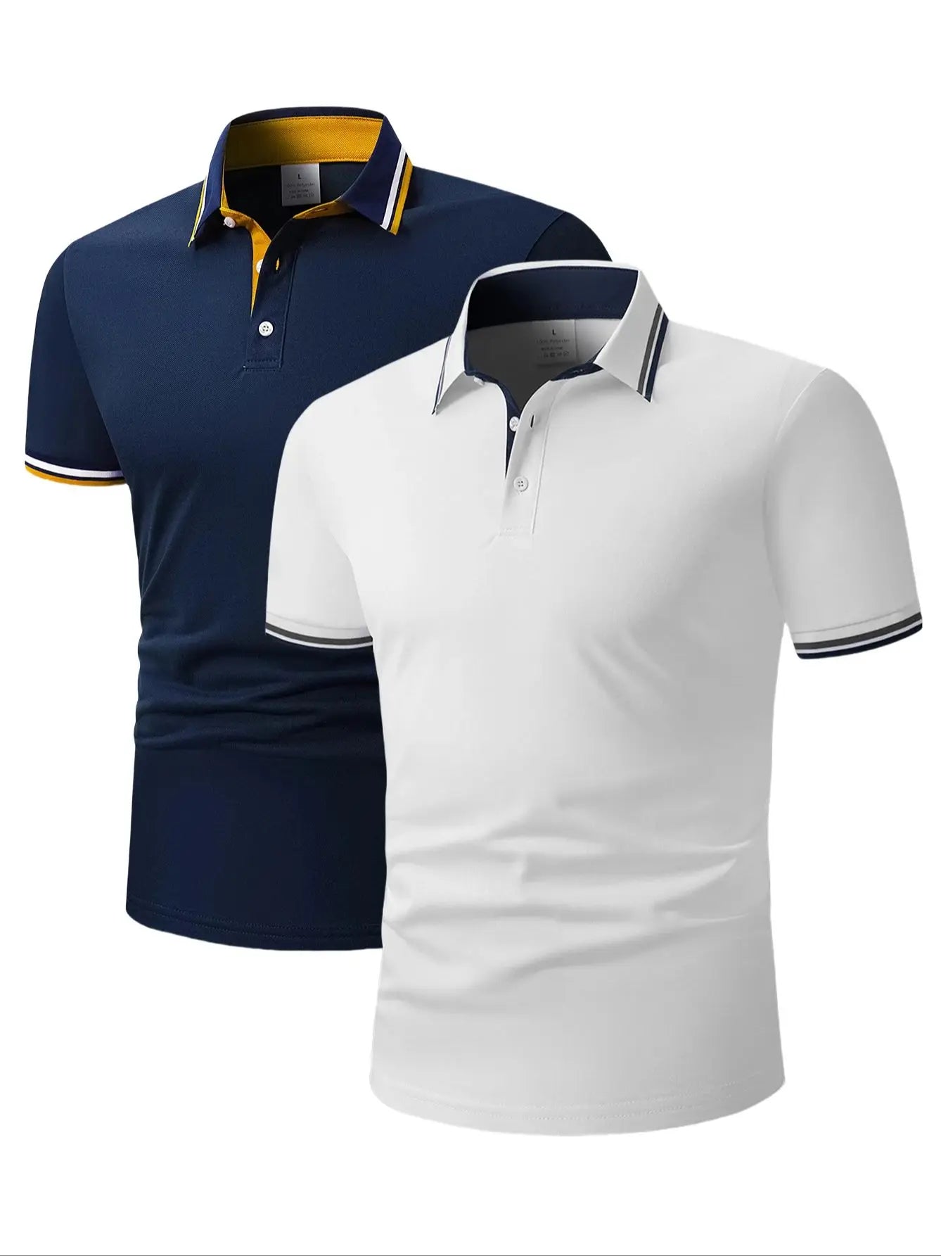 2pcs Men's Short-Sleeve Shirts with Contrast Collars - Lightweight Polyester, Pastel Blue & Pink, Turn- Collar, Button Closure,
