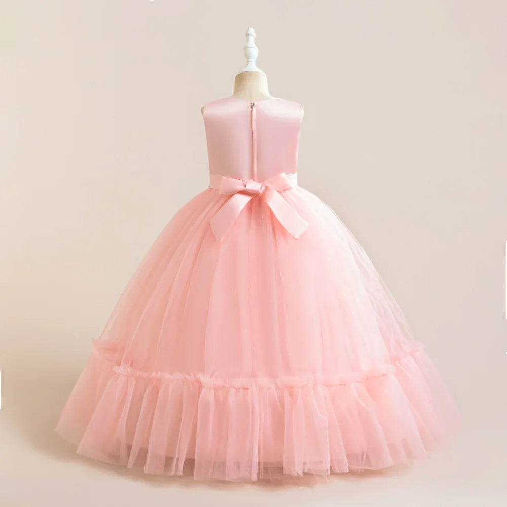 Summer Baptism Wedding Party Girl Flower Dresses Bow Bridesmaids Princess Prom Evening Dress For Girls First Communion Prom Gown