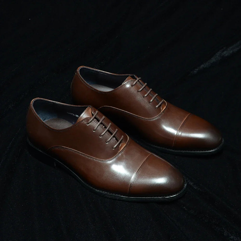 Genuine Leather Handmade Men's Oxford Dress Shoes Cap Toe Lace-Up Classic Business Office Shoe Wedding Party Formal Shoes Man