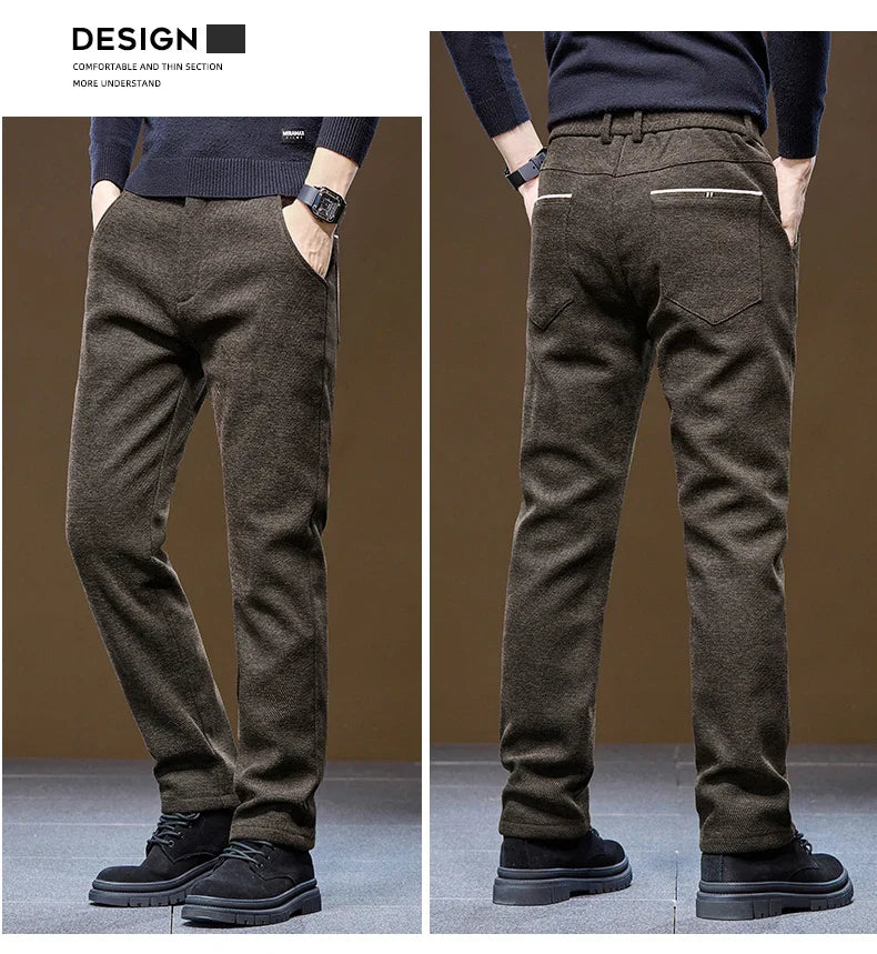 Men's Winter Velvet Casual Pants Thickened Warm Slim Fit Comfortable Solid Color Trousers Korean Fleece  Fashion Outdoor Jogging