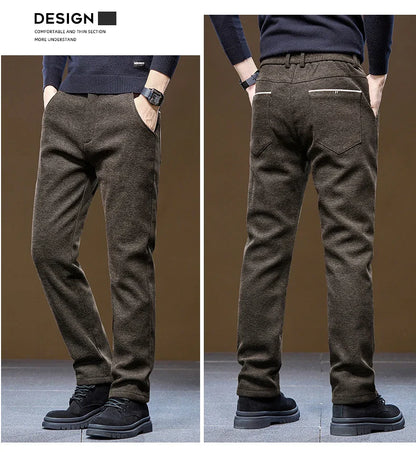 Men's Winter Velvet Casual Pants Thickened Warm Slim Fit Comfortable Solid Color Trousers Korean Fleece  Fashion Outdoor Jogging