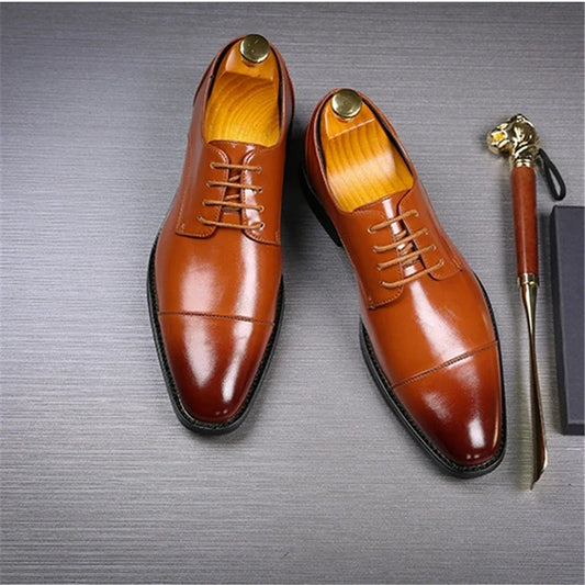 Classic Derby Shoes Leather Man Business Dress Office Leather Shoe Flats For Men Fashion Wedding Party Suit Club Shoe Vintage