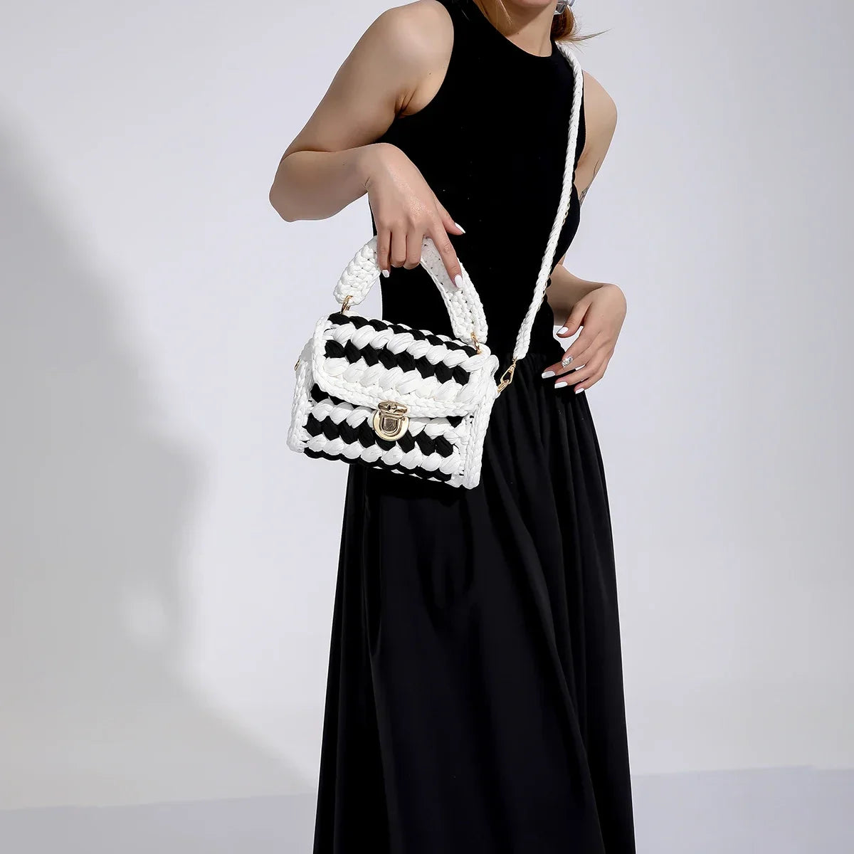 Women Handbag Woven Bag Knitted Shoulder Bag Chunky Knit Bag Crochet Top Handle Bag Lady Shopper Gifts
