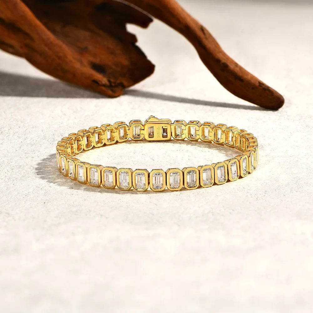 Zirconia Tennis Bracelet Emerald cut 5*3mm For Women Man S925 Sterling Silver Gold Plated Wedding Fine Jewelry Gift New