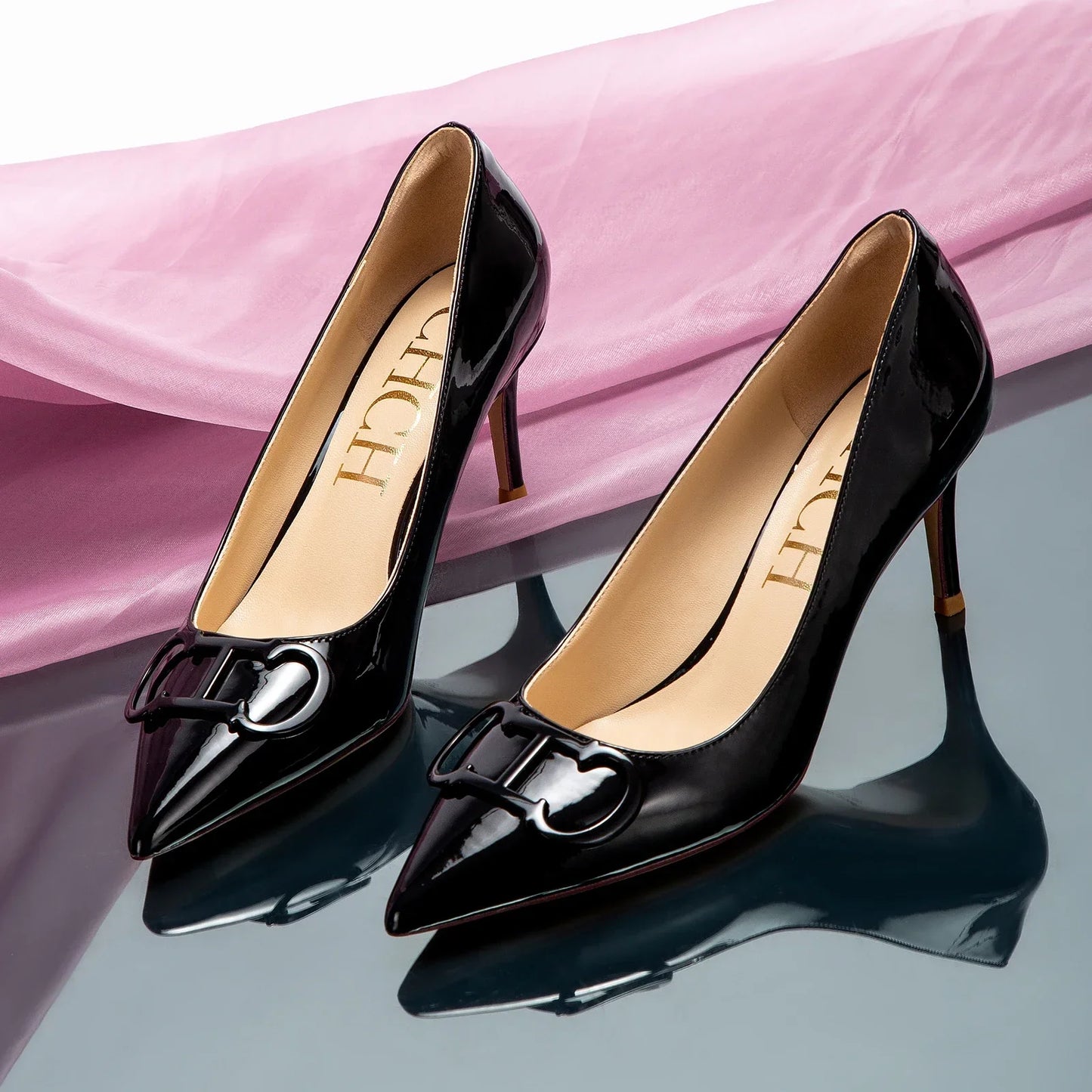 Woman's High Heels Black  New Lacquer Leather Women's Business Wedding Shoes 7cm