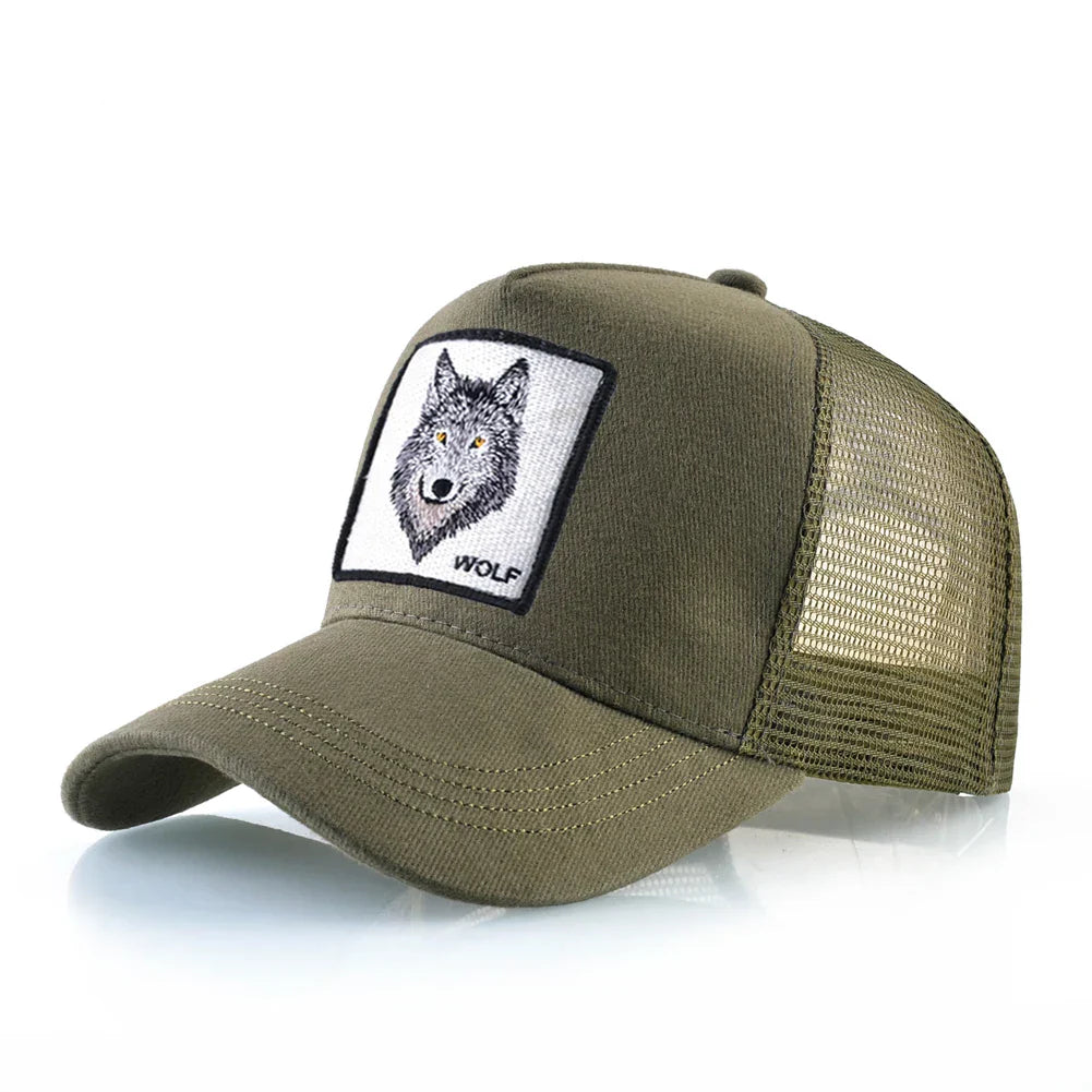 Trucker Cap Men's Breathable Mesh Baseball Caps For Women Outdoor Casual Baseball Hat With Wolf Embroidery Patch