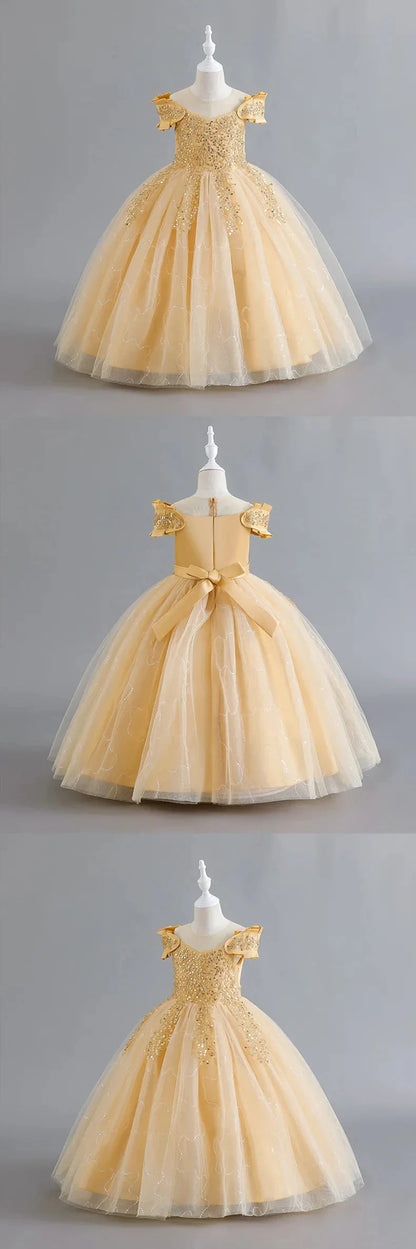 Flower Girl Lace up Dress Wedding Kids flowers First Communion Ball embroidery Festival Party Dress 12Y